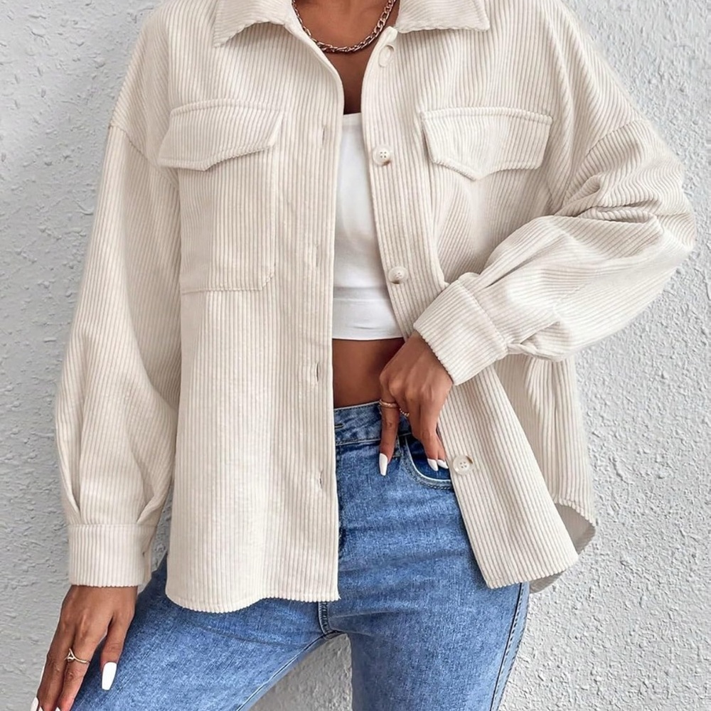 Cream Corduroy Button-Up Shirt